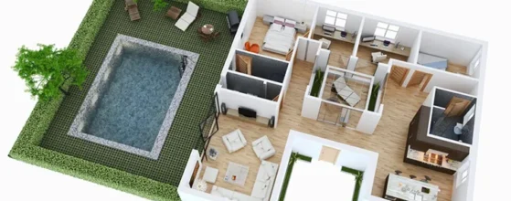Denah Rumah Mewah 2 Lantai Dengan Kolam Renang 3D